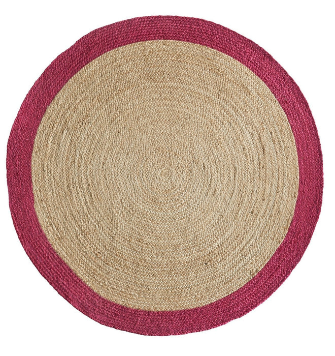 Rond vloerkleed met frambozenrand van jute