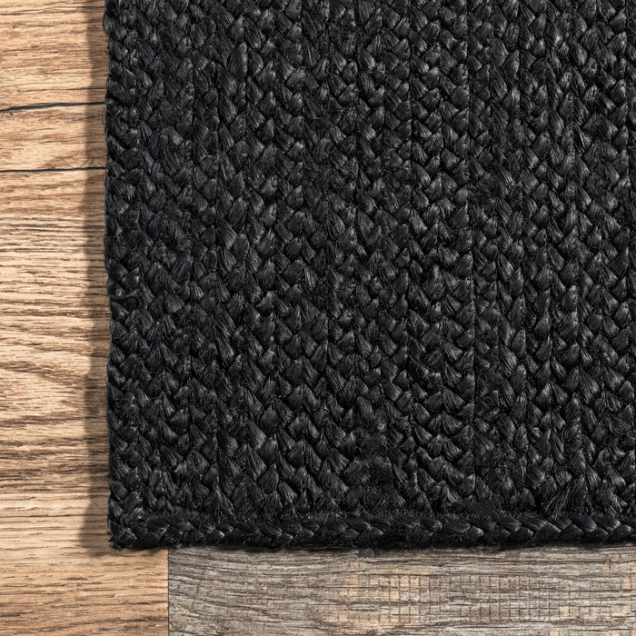 Jute Braided Area Rug 100% Natural Black 90 cm