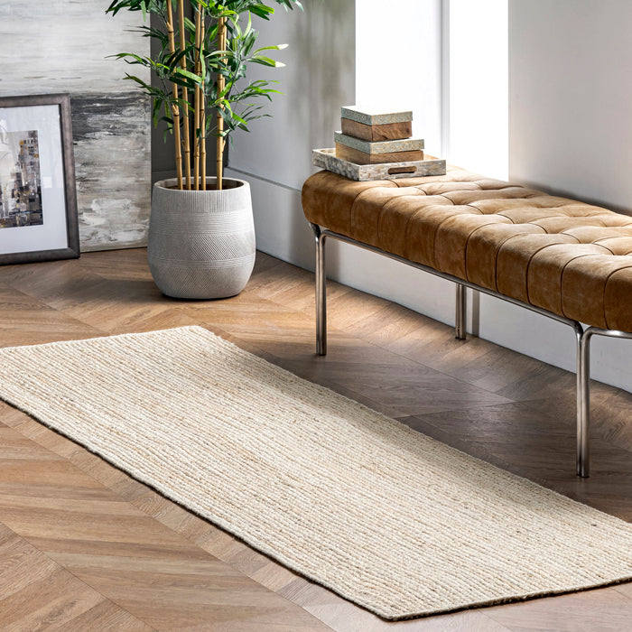 Jute Braided Area Rug 100% Natural Material Off White