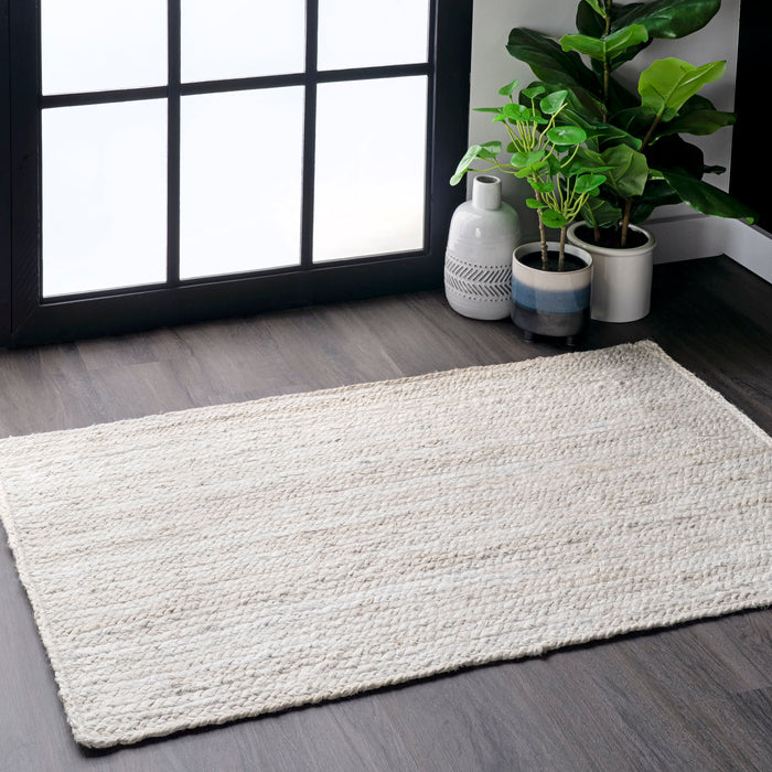 Jute Braided Area Rug 100% Natural Material Off White