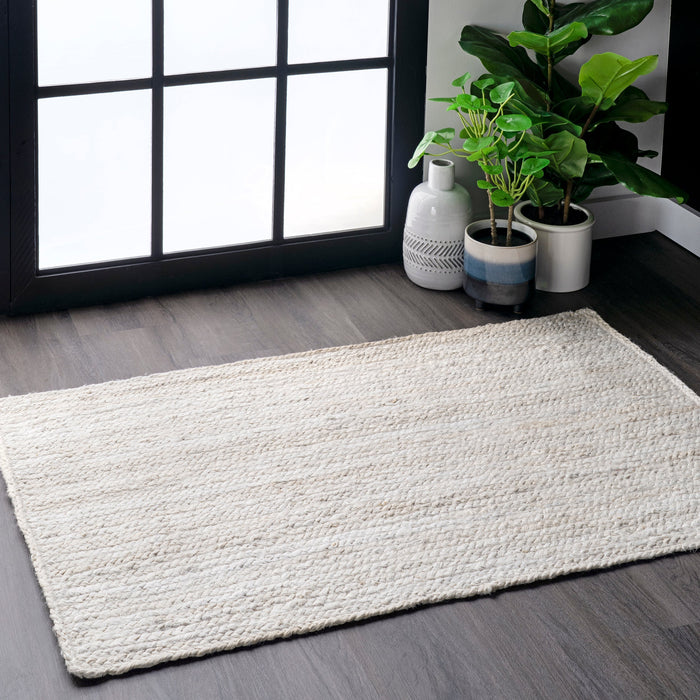 Jute Braided Rug 100% Natural Fiber Off White 150cm