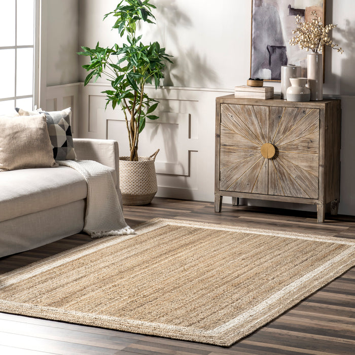 Jute Braided Rug Off White 120cm Saturn Border