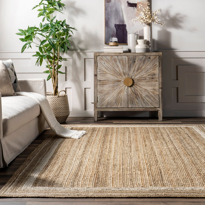 Jute Braided Rug Off White 120cm Saturn Border
