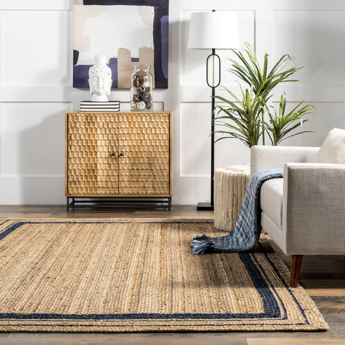 Jute Braided Rug in Navy for Living Room 120 cm x 180 cm