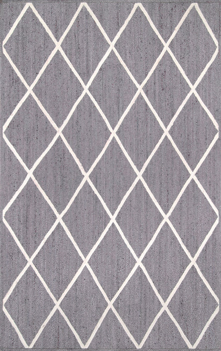 Jute Braided Trellis Area Rug 150x90 cm Grey