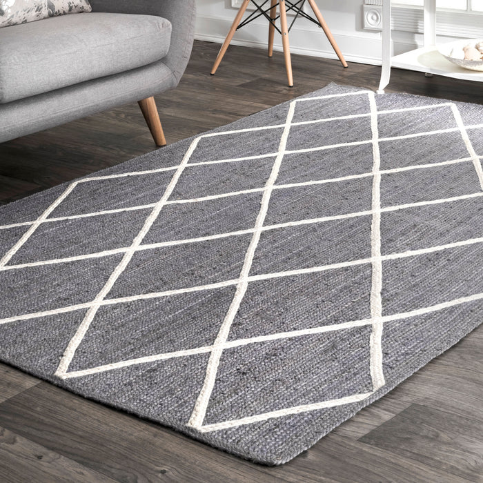 Jute Braided Trellis Area Rug 150x90 cm Grey