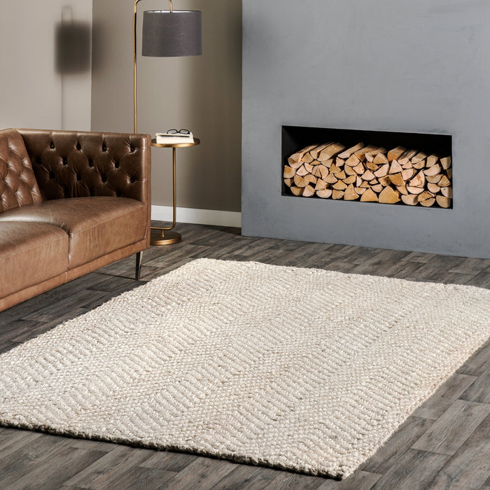 Jute Chevron Area Rug 120cm x 180cm Off White