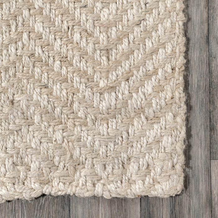 Jute Chevron Area Rug 120cm x 180cm Off White