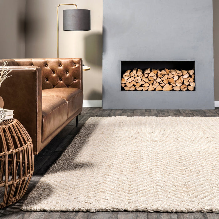 Jute Chevron Area Rug 120cm x 180cm Off White