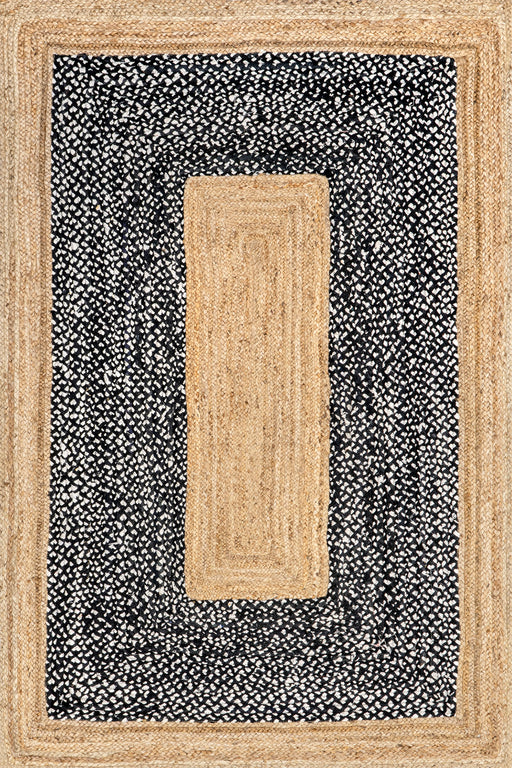 Jute Cotton Area Rug 120cm Black Handbraided Indian Design