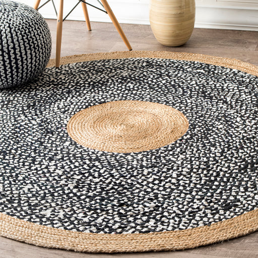 Jute Cotton Area Rug Black Handcrafted 120cm Diameter