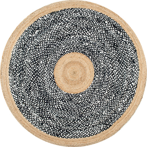 Jute Cotton Area Rug Black Handcrafted 120cm Diameter