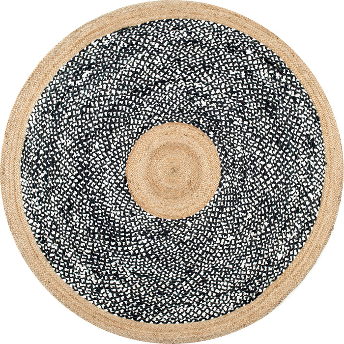 Jute Cotton Area Rug Black Handcrafted 120cm Diameter