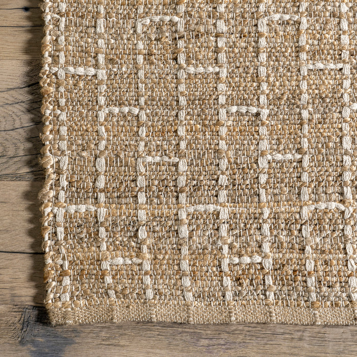 Jute Cotton Brick Area Rug Natural Design For Home Decor