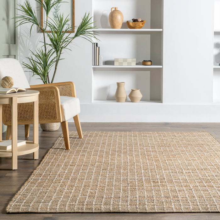 Jute Cotton Brick Area Rug Natural Design For Home Decor