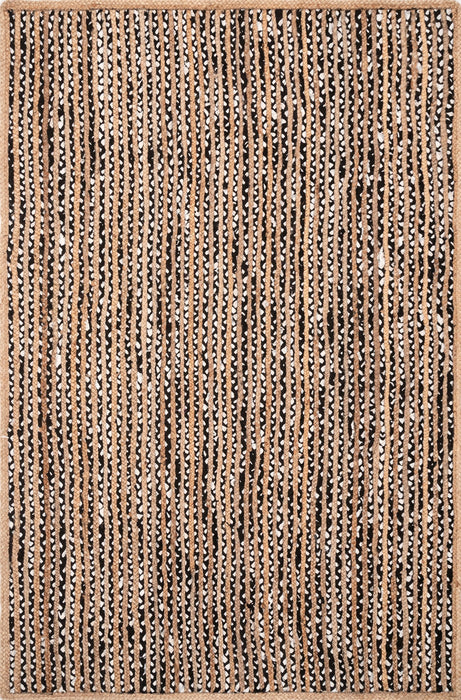 Jute Cotton Pinstripe Area Rug 150 cm Black