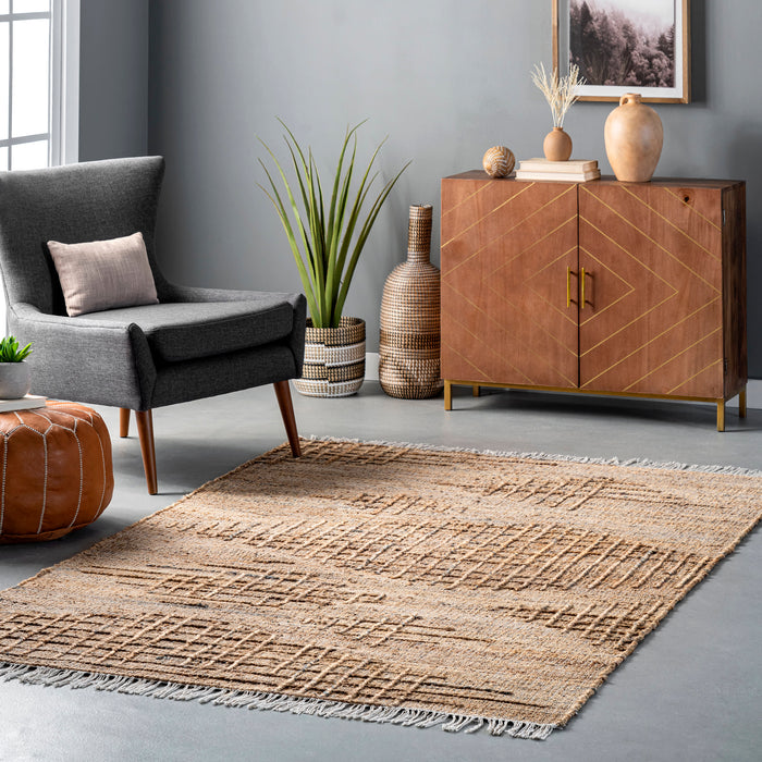 Jute Crosshatch Area Rug 120x180cm Natural Fiber