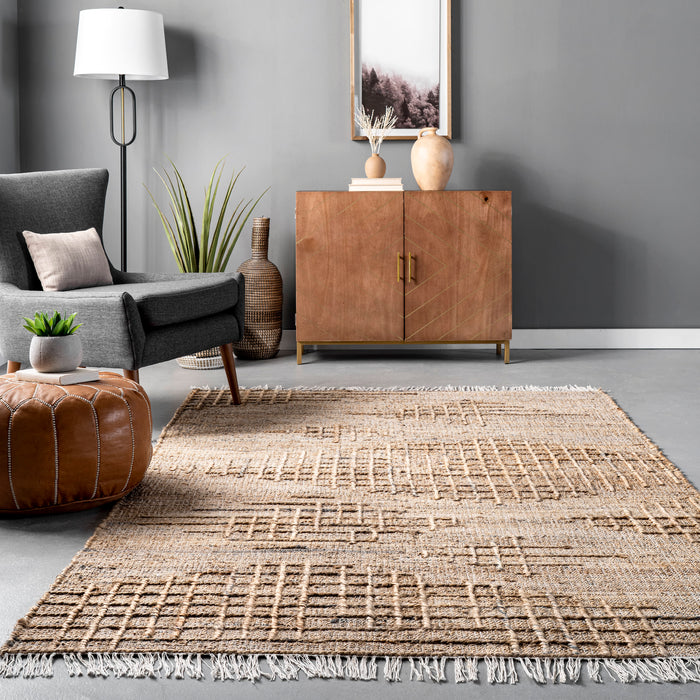 Jute Crosshatch Area Rug 120x180cm Natural Fiber