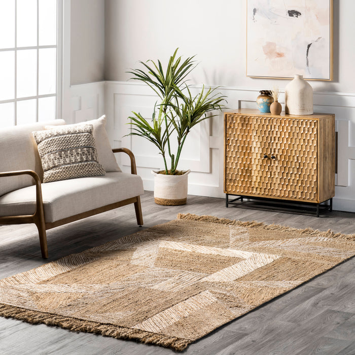 Jute Geometric Shapes Area Rug 120x180 cm Natural