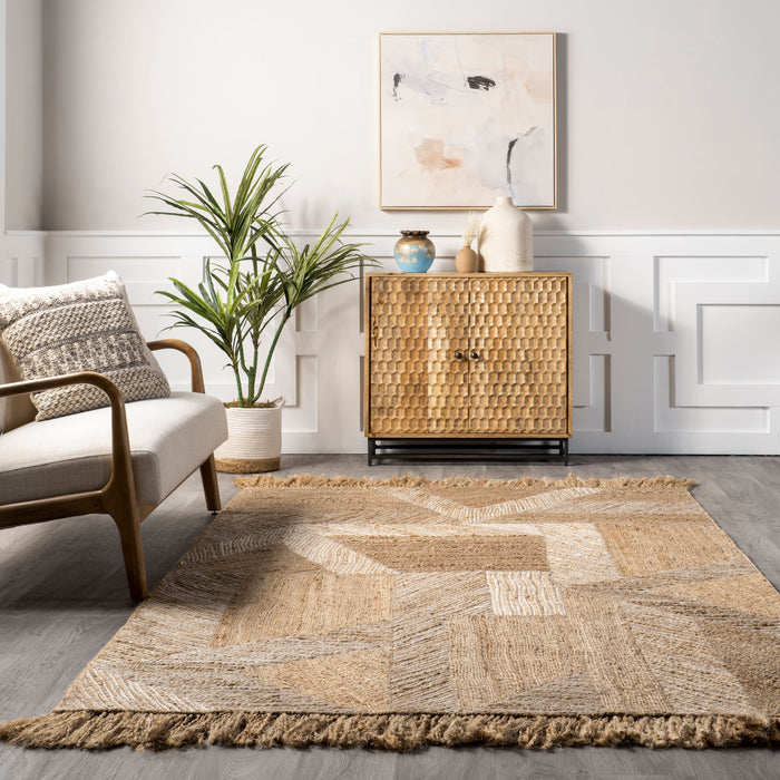 Jute Geometric Shapes Area Rug 120x180 cm Natural