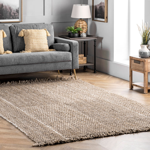 Jute Glen Check Rug 150x240 cm With Tassels Natural