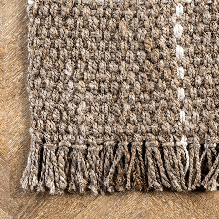 Jute Glen Check Rug 150x240 cm With Tassels Natural