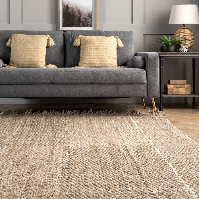 Jute Glen Check Rug 150x240 cm With Tassels Natural