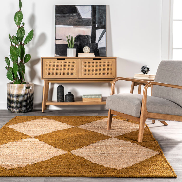 Jute Harlequin Trellis Area Rug 90 x 150 cm Gold