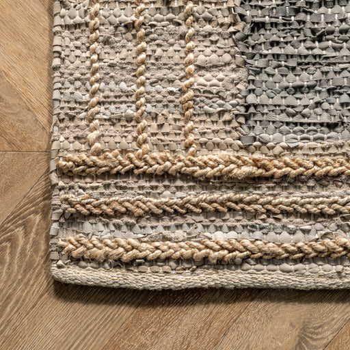 Jute Leather Area Rug 160cm Grey for Living Room