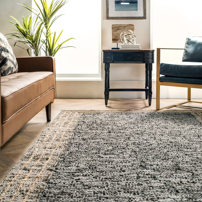 Jute Leather Area Rug 160cm Grey for Living Room