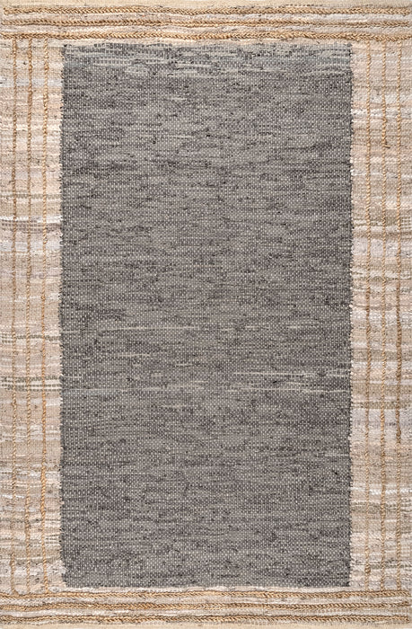 Jute Leather Area Rug 160cm Grey for Living Room