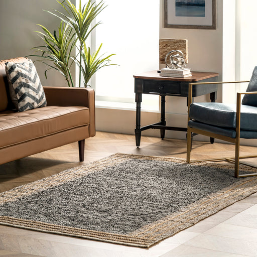 Jute Leather Area Rug 160cm Grey for Living Room