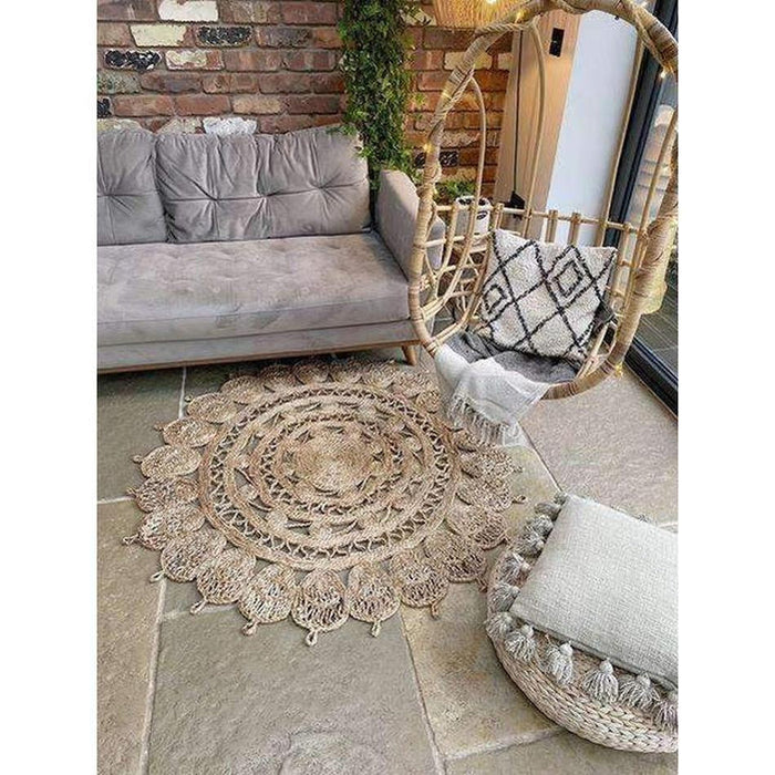 Jute Plain Hand-Woven Flatweave Natural/Brown/Cream Round Rug