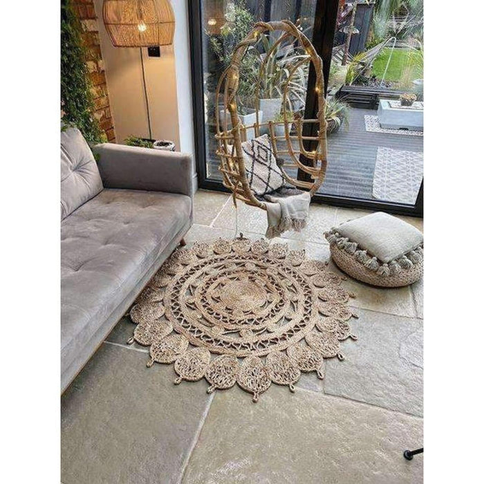 Jute Plain Hand-Woven Flatweave Natural/Brown/Cream Round Rug