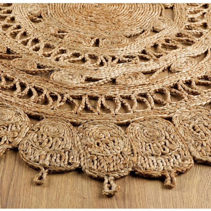 Jute Plain Hand-Woven Flatweave Natural/Brown/Cream Round Rug