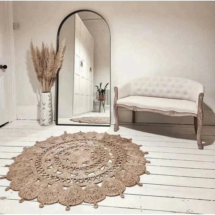 Jute Plain Hand-Woven Flatweave Natural/Brown/Cream Round Rug