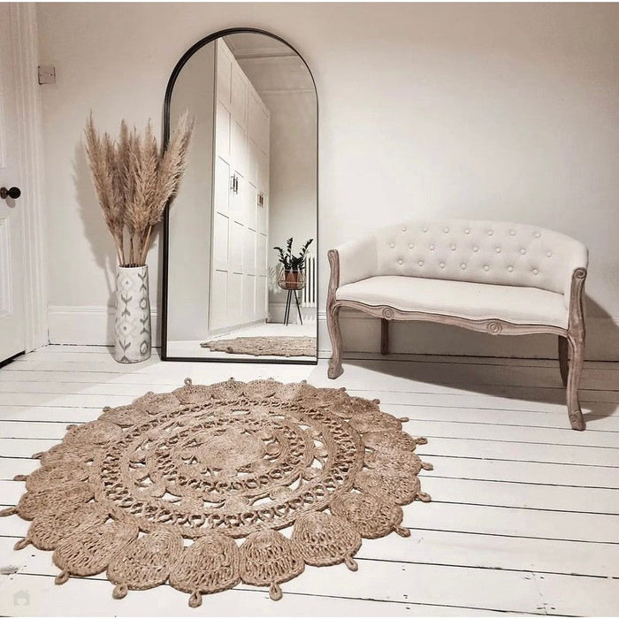 Jute Plain Hand-Woven Flatweave Natural/Brown/Cream Round Rug