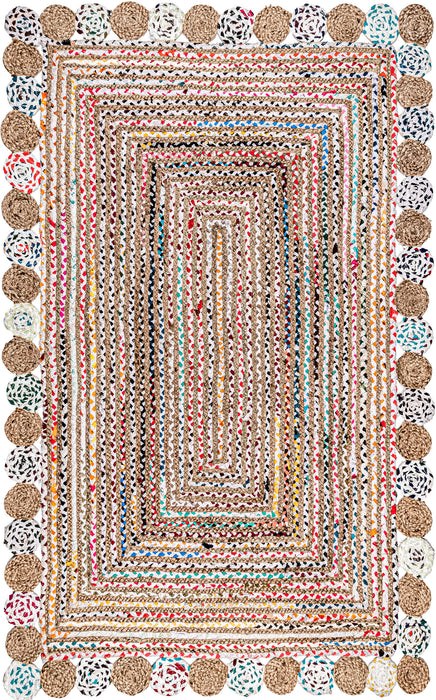 Jute Rainbow Area Rug 120 cm Ivory Color