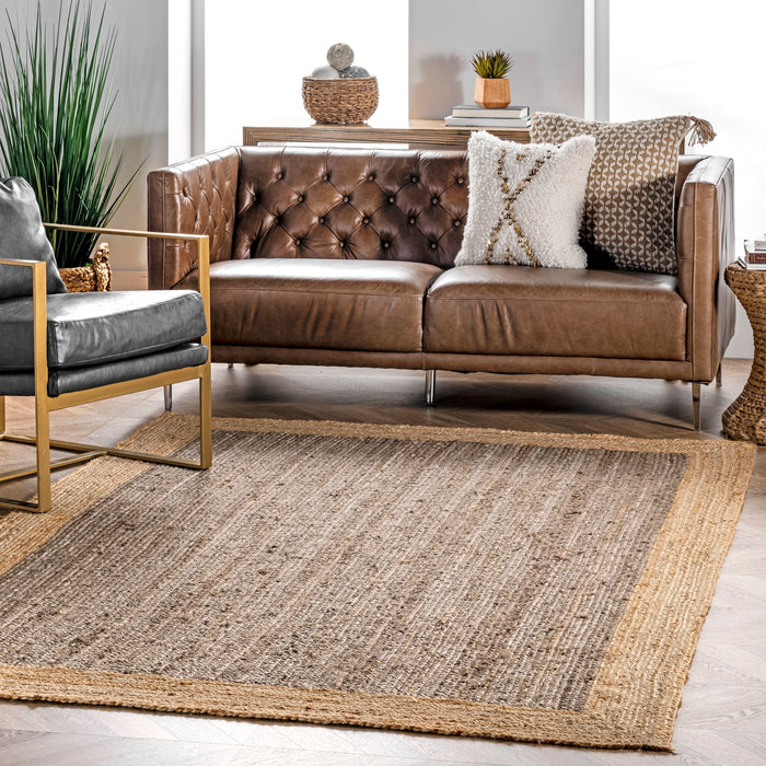 Jute Rug With Simple Border In Grey Color