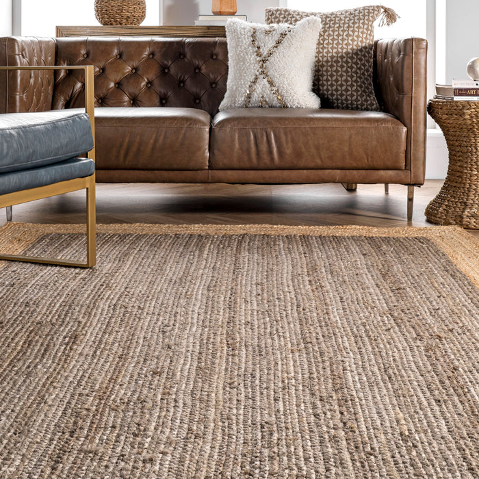 Jute Rug With Simple Border In Grey Color