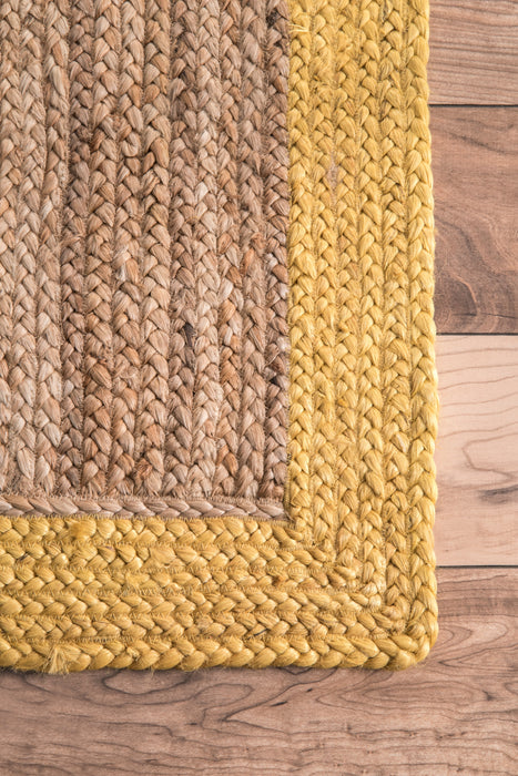 Jute Rug with Simple Border in Gold Color 150 cm