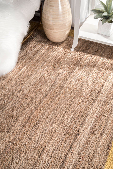Jute Rug with Simple Border in Gold Color 150 cm