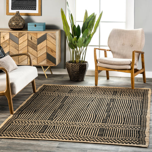 Jute Striped Area Rug 120x180 cm Natural Fiber