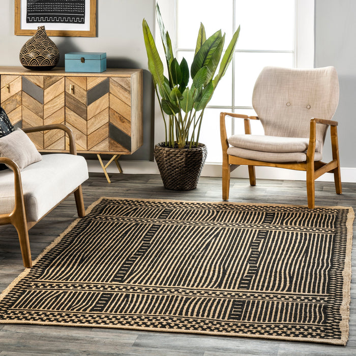 Jute Striped Area Rug 120x180 cm Natural Fiber