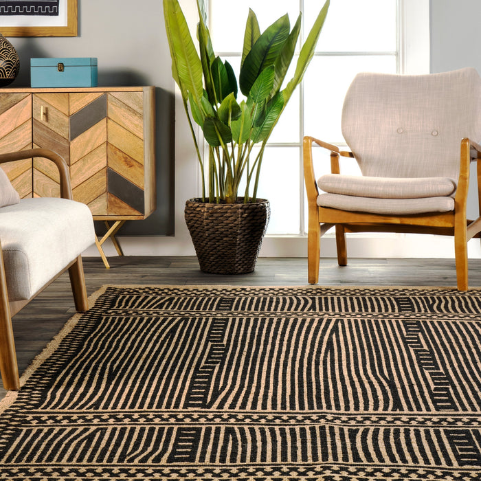 Jute Striped Area Rug 120x180 cm Natural Fiber