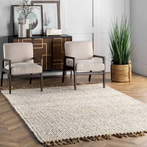 Jute Tassel Area Rug 100% Natural Fiber Off White 150x90 cm