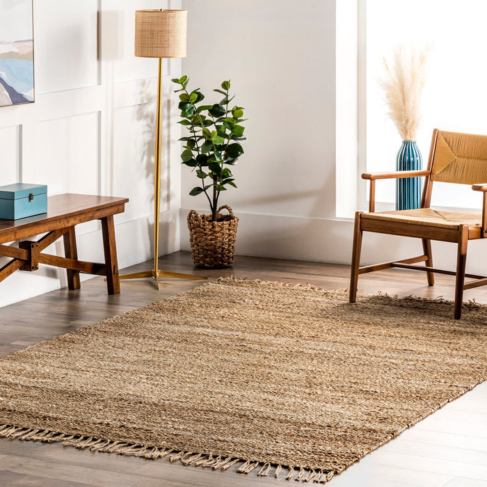 Jute Tassel Area Rug 100% Natural Fiber Tan 120x180 cm