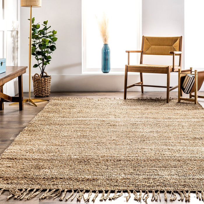 Jute Tassel Area Rug 100% Natural Fiber Tan 120x180 cm