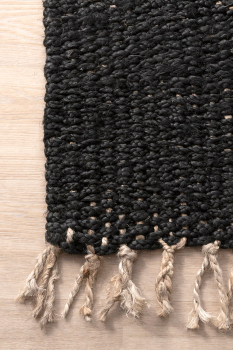 Jute Tassel Area Rug in Black for Home Decor