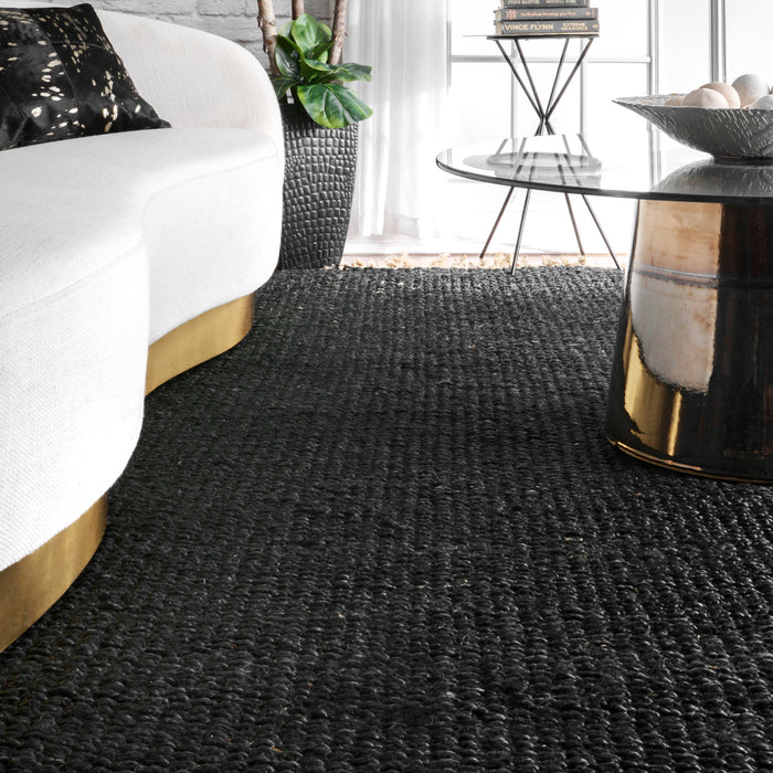 Jute Tassel Area Rug in Black for Home Decor